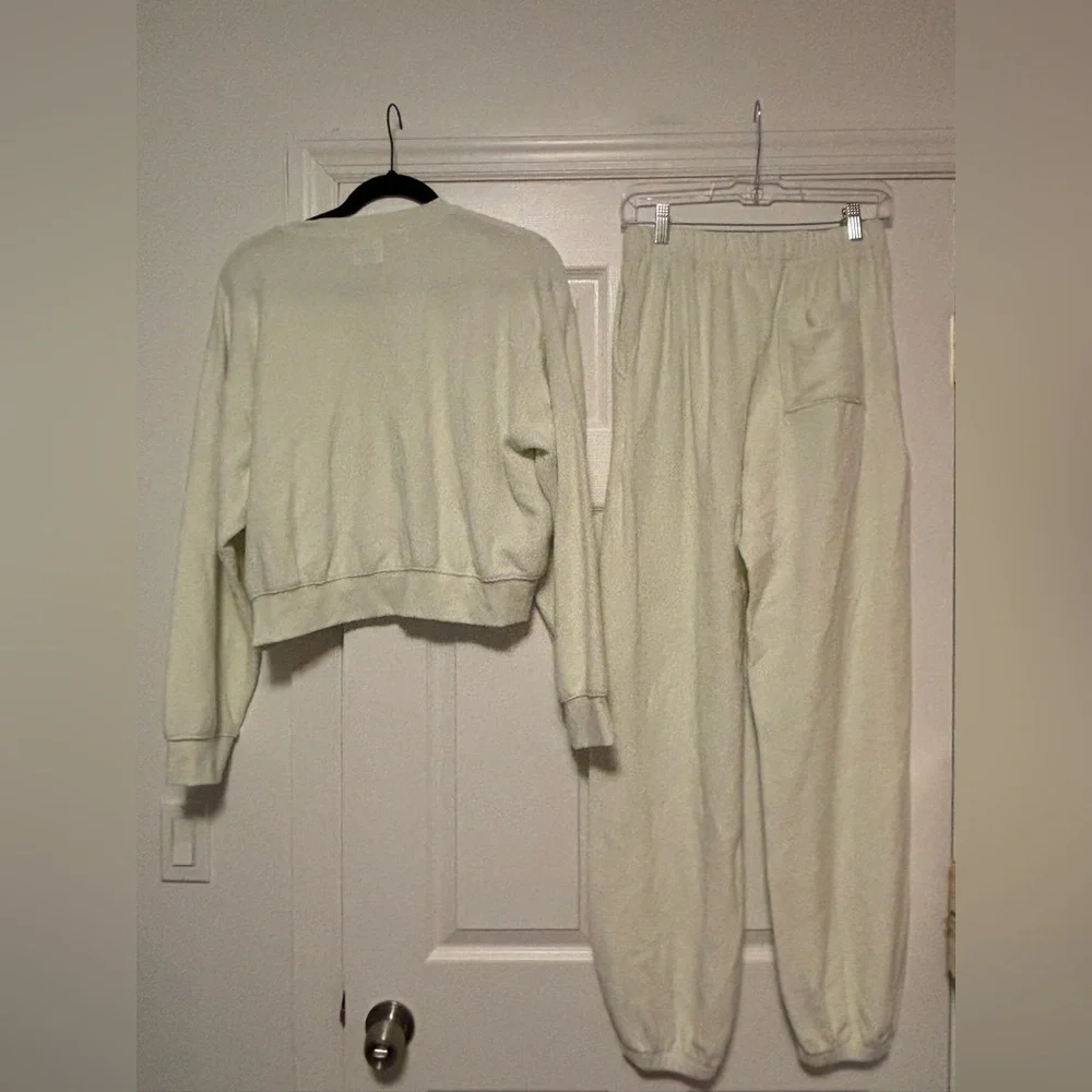 Leset Teddy Classic Crew & Jogger Set Celery Green  M French Terry Loungewear
